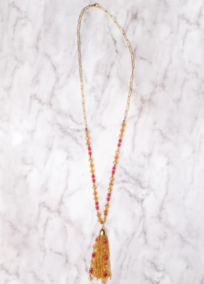 Paperclip & Beaded Necklace with Tassel