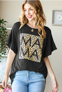 Leopard Print Mama Graphic Knit Top