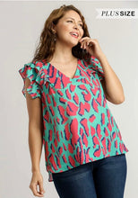 Load image into Gallery viewer, PLUS Abstract Print V-Neck Top
