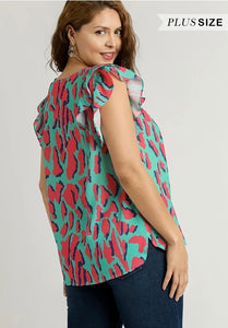 PLUS Abstract Print V-Neck Top