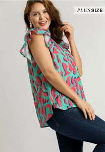 PLUS Abstract Print V-Neck Top