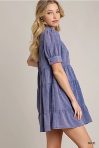 Mineral Washed A-Line Collared Tiered Dress