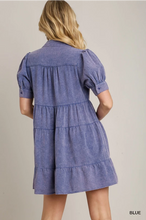 Load image into Gallery viewer, Mineral Washed A-Line Collared Tiered Dress
