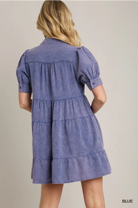 Mineral Washed A-Line Collared Tiered Dress