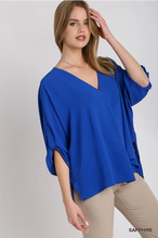 Load image into Gallery viewer, Solid V-Neck Boxy Top with Roll Sleeves
