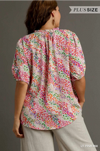 Load image into Gallery viewer, PLUS Abstract Print Split Neck Top with Ruffle Trim Detail
