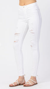 Judy Blue White Distressed Skinny Jeans