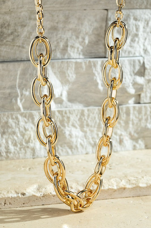 Layered Statement Oval Linked Chain Necklace